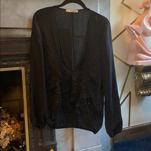 AnnaRita N 100% silk deep v neck black blouse S-M - Picture 1 of 5